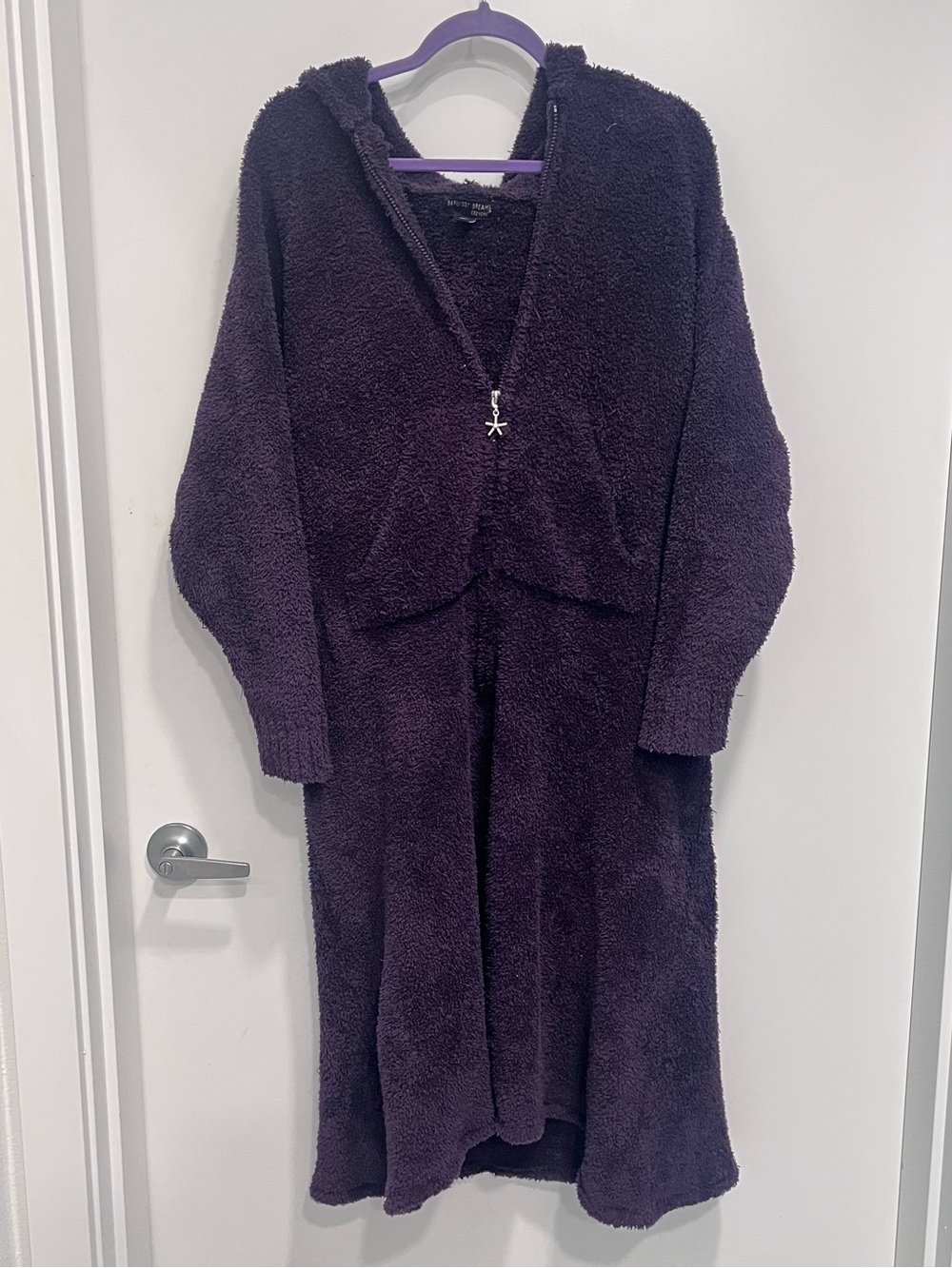 Barefoot Dreams CozyChic Hooded Zip Lounger Robe‎ Long Purple Small Medium Plush